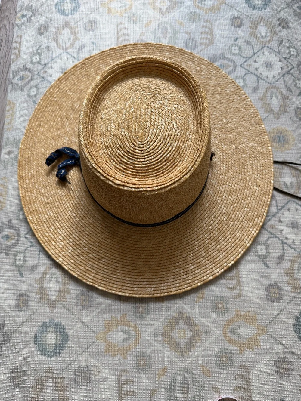 Campesina Chilean Straw Hat Stiff Wide Brim Navy Band Size 55